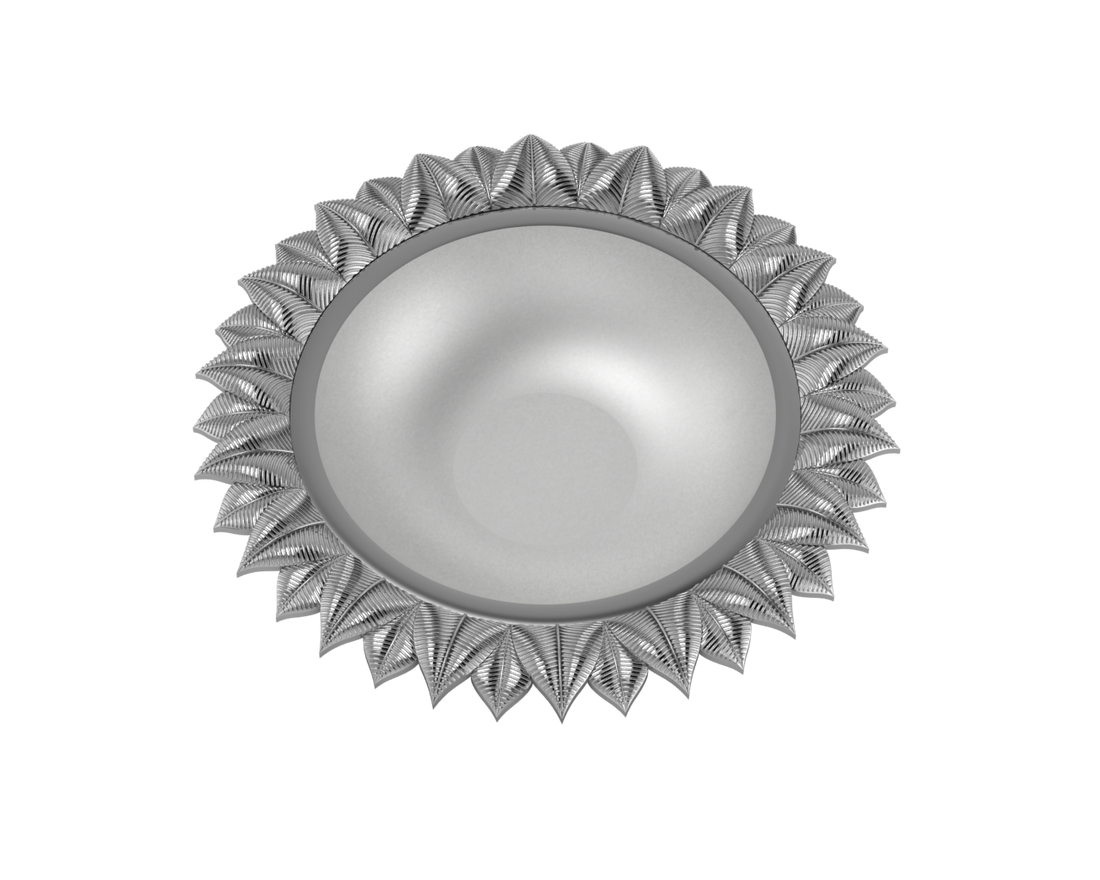 Silver Plated Lotus Round Diya For Pooja By Isvara