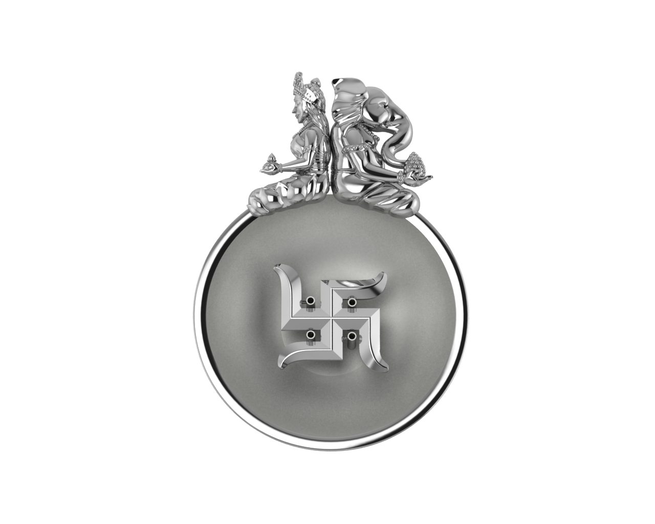 Sterling Silver Ganesh Laxmi Swastik Round Diya & Agarbatti Holder Set By Isvara