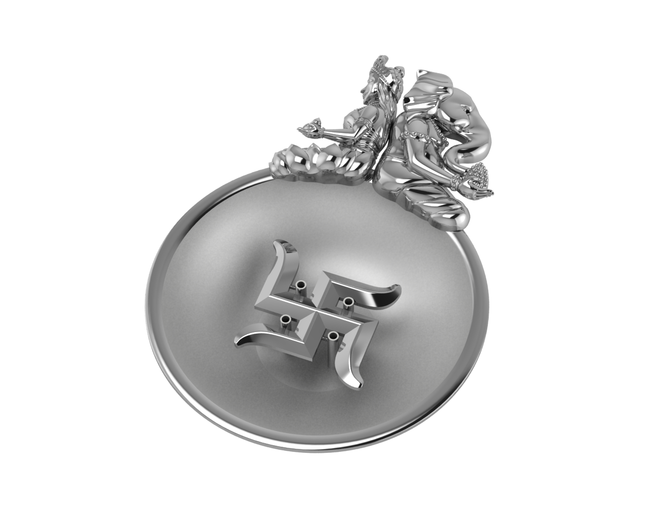 Sterling Silver Ganesh Laxmi Swastik Round Diya & Agarbatti Holder Set By Isvara