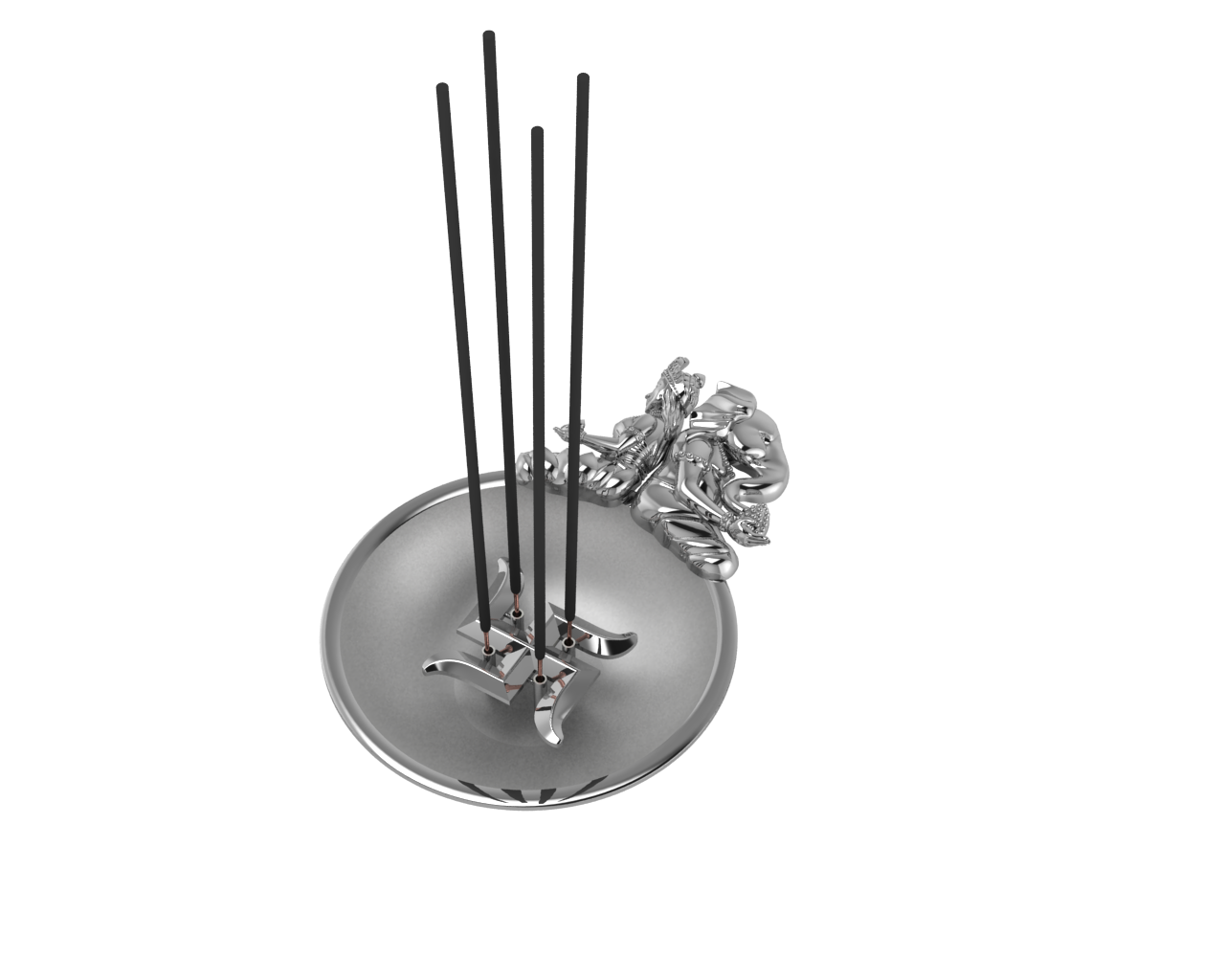 Sterling Silver Ganesh Laxmi Swastik Round Diya & Agarbatti Holder Set By Isvara