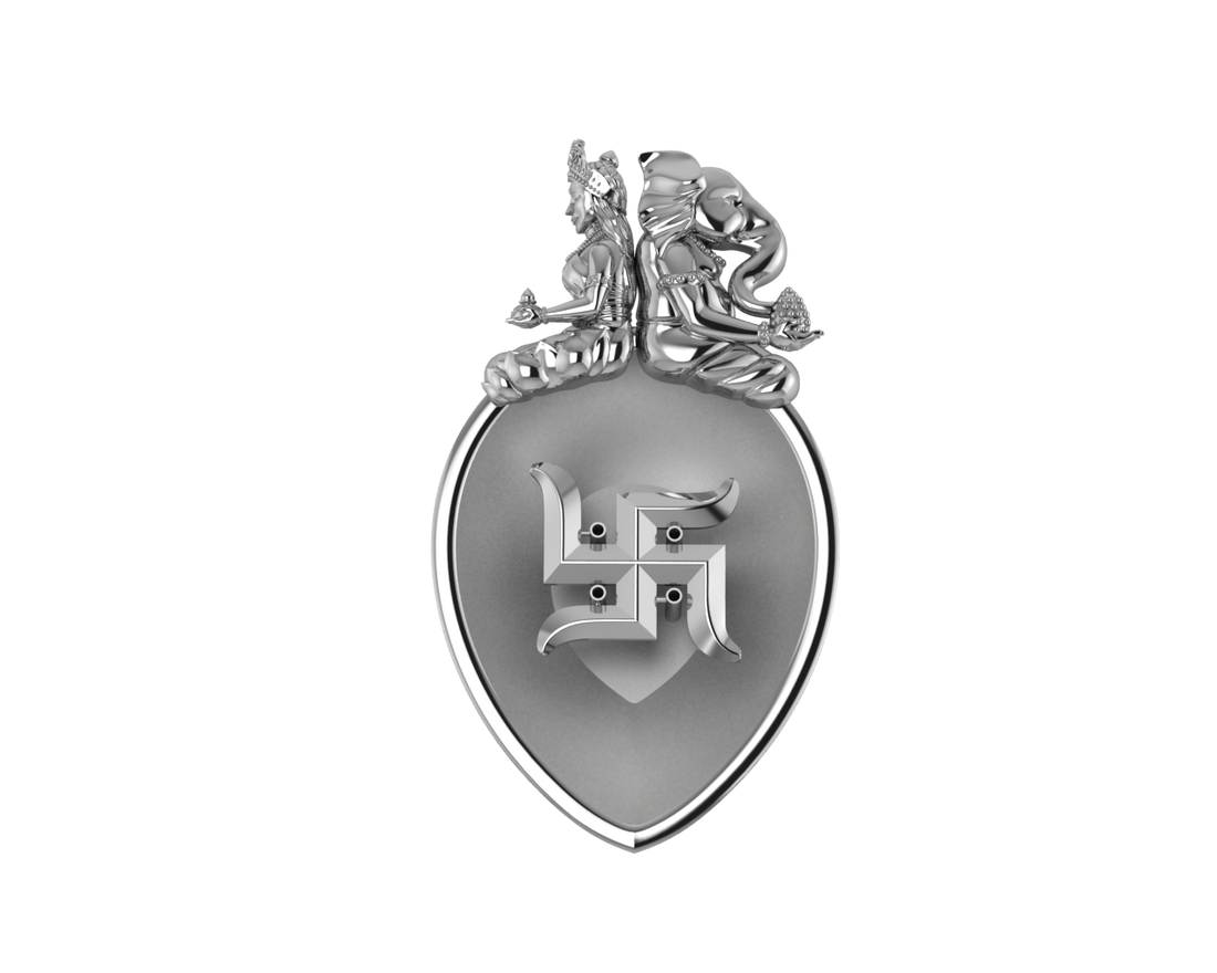 Sterling Silver Ganesh Laxmi Pear Shaped Swastik Agarbatti Holder By Isvara Holders