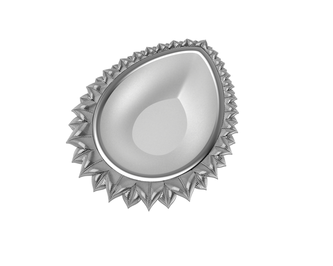 Silver Plated Lotus Pear Diya For Pooja By Isvara