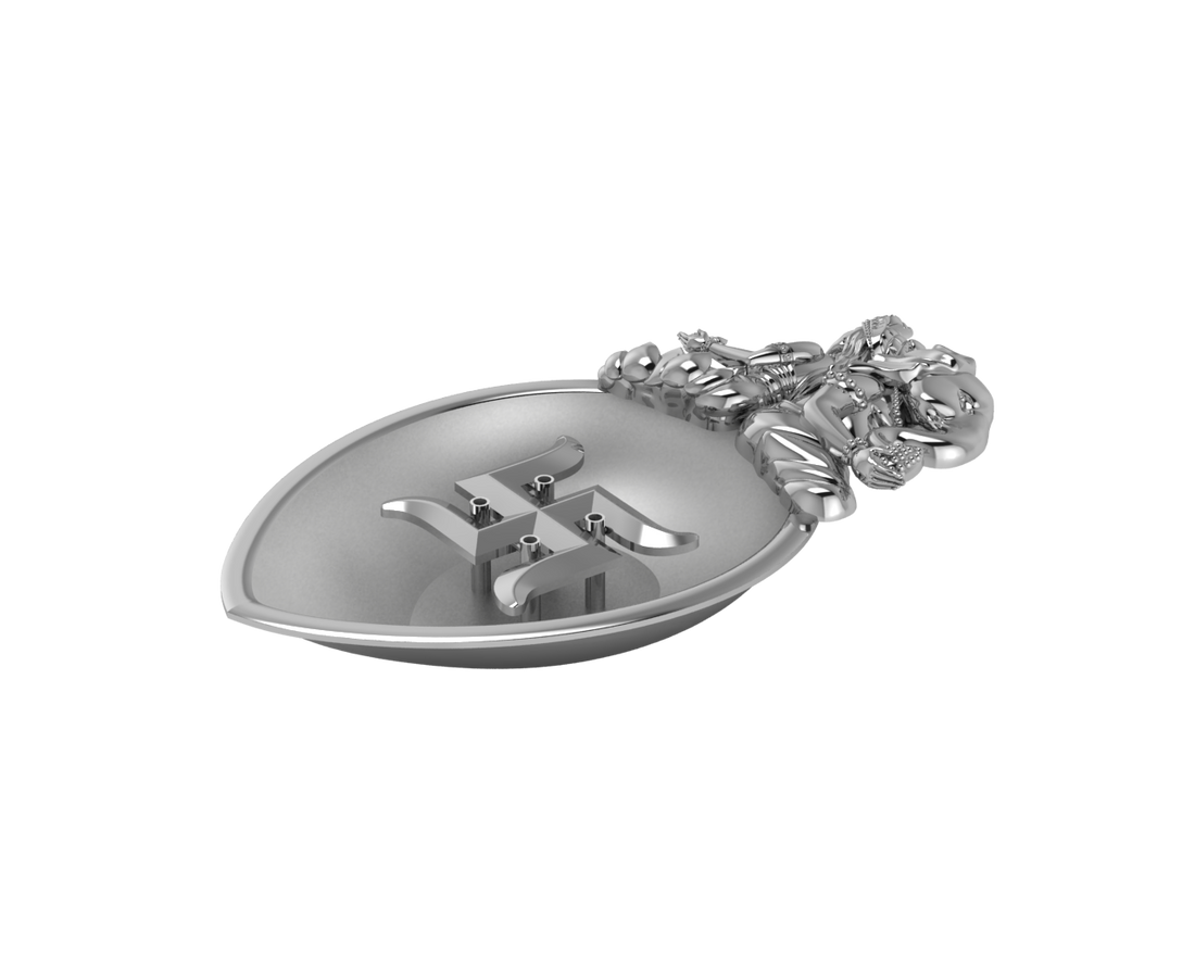 Sterling Silver Ganesh Laxmi Swastik Pear Diya & Agarbatti Holder Set By Isvara
