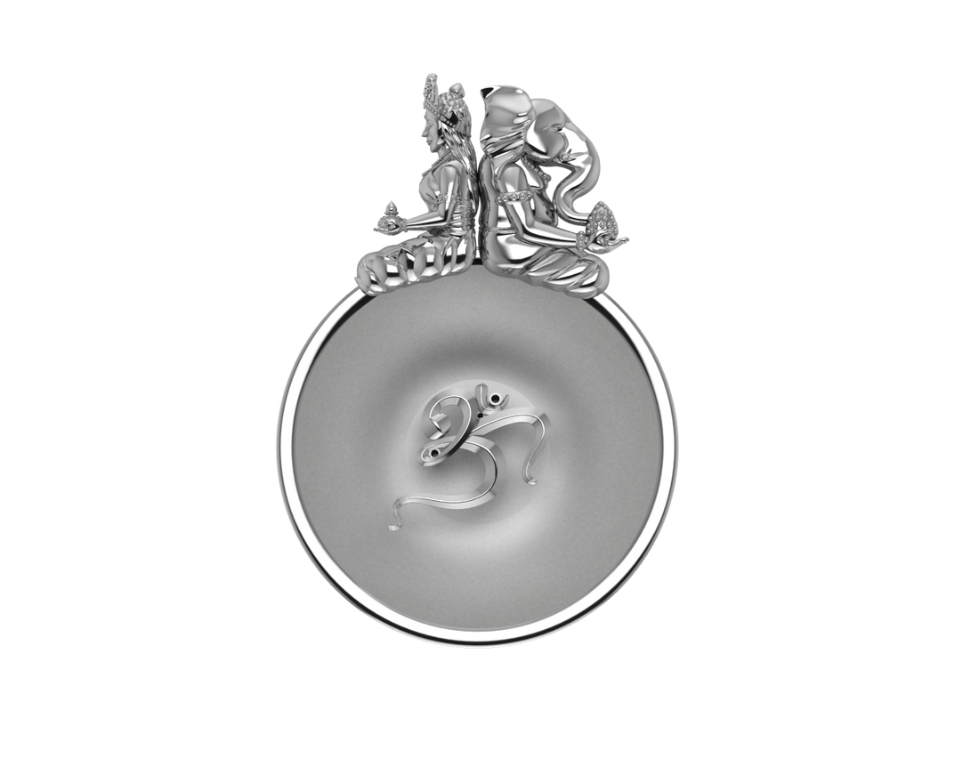 Sterling Silver Ganesh Laxmi Round Om Agarbatti Holder By Isvara Holders