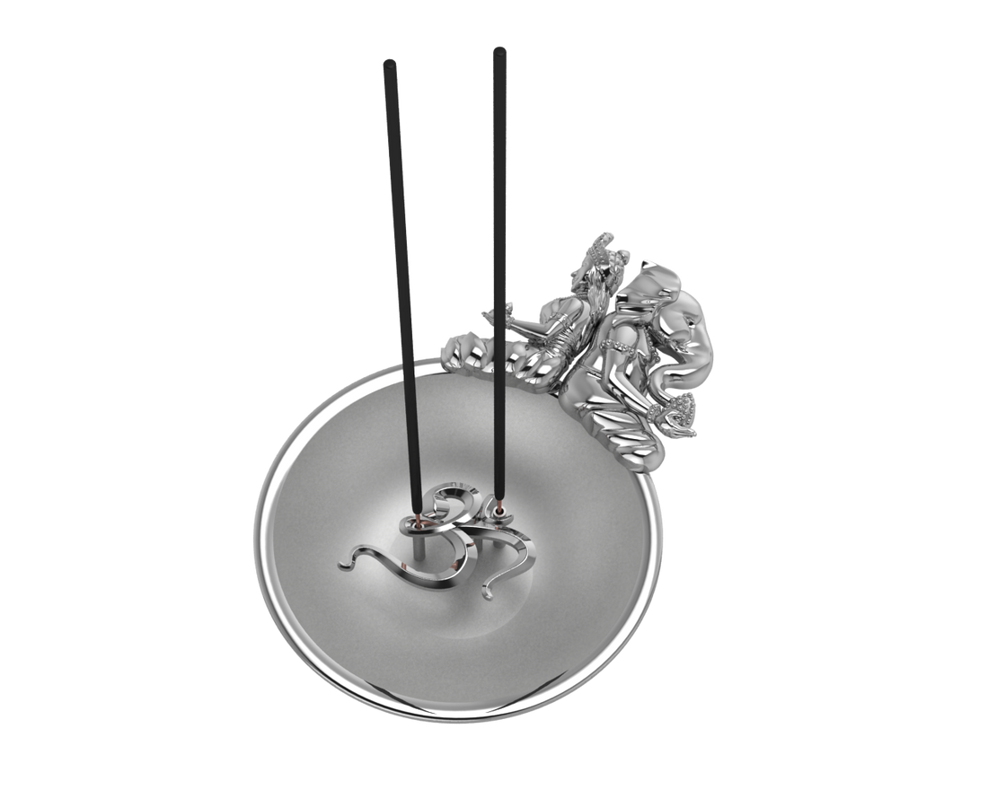 Sterling Silver Ganesh Laxmi Round Om Agarbatti Holder By Isvara Holders