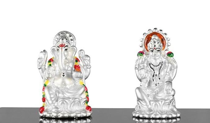 999 Pure Silver Ganesh Laxmi Idols By Krysaliis Isvara-Kriglx_Ms04