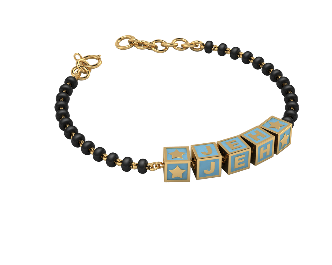 Sterling Silver Name Nazariya For Baby & Child With Square Babykubes-18Kt Gold Plated 4 / Blue