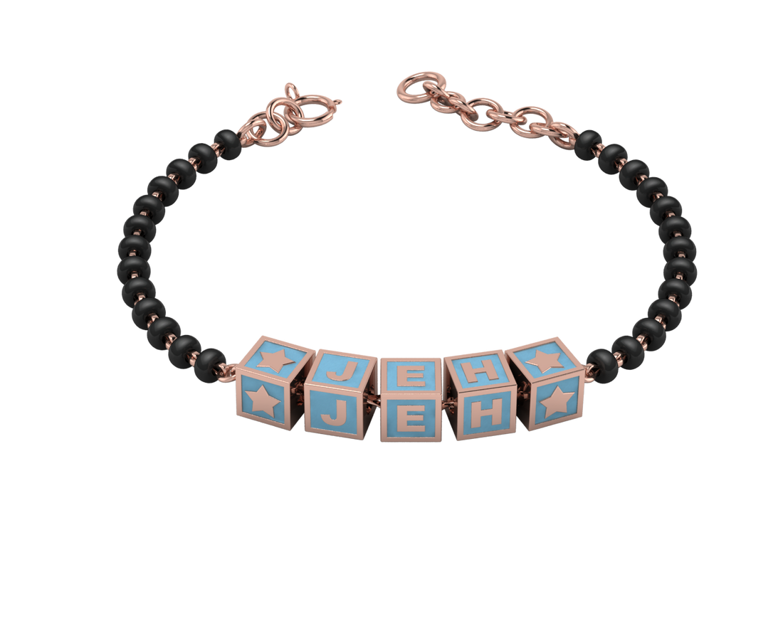 Sterling Silver Name Nazariya For Baby & Child With Square Babykubes-18Kt Pink Gold Plated