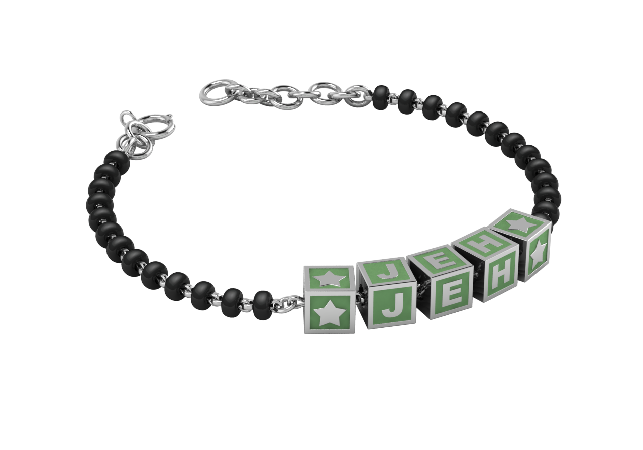 Sterling Silver Name Nazariya For Baby & Child With Square Babykubes 4 / Green