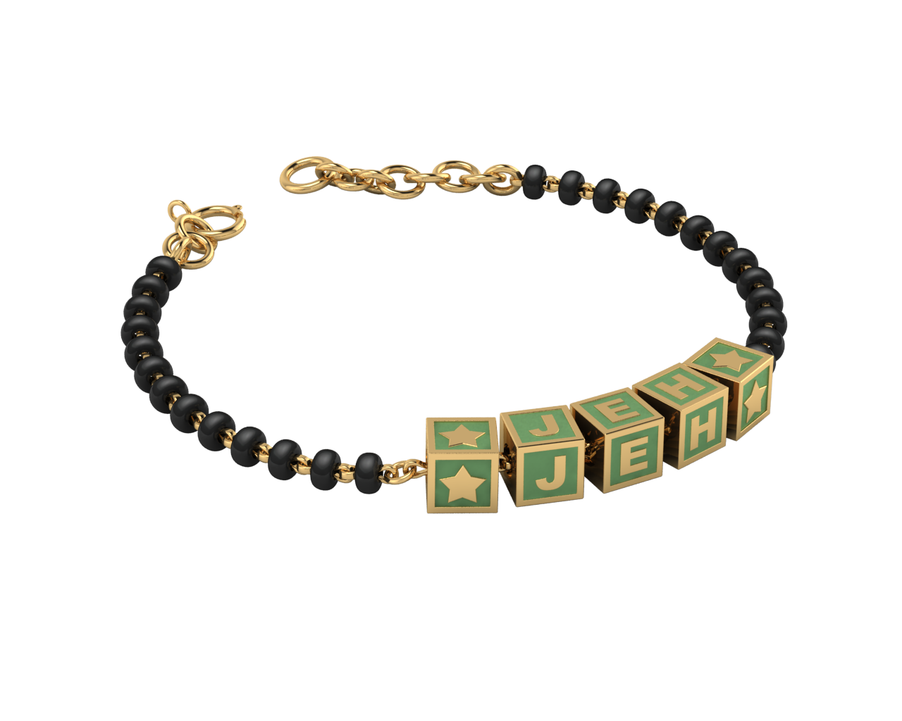 Sterling Silver Name Nazariya For Baby & Child With Square Babykubes-18Kt Gold Plated 4 / Green