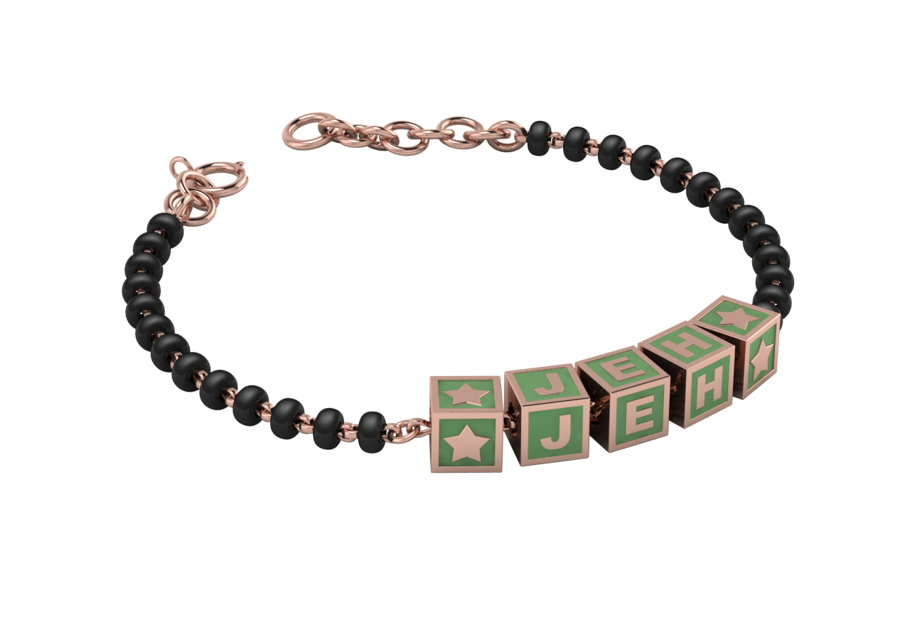 Sterling Silver Name Nazariya For Baby & Child With Square Babykubes-18Kt Pink Gold Plated 4 / Green