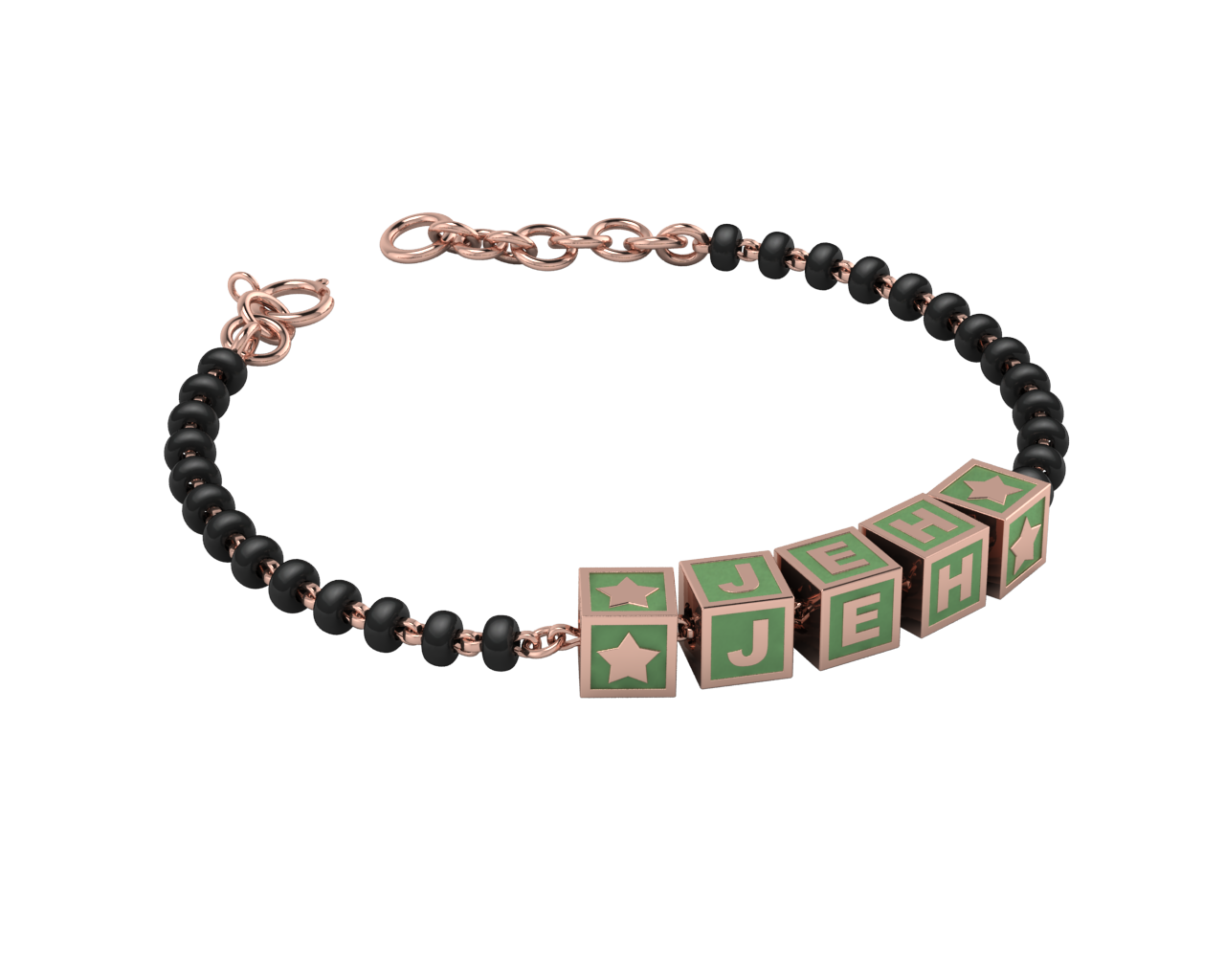 Sterling Silver Name Nazariya For Baby & Child With Square Babykubes-18Kt Pink Gold Plated 4 / Green