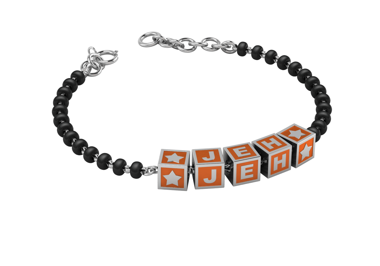 Sterling Silver Name Nazariya For Baby & Child With Square Babykubes 4 / Orange