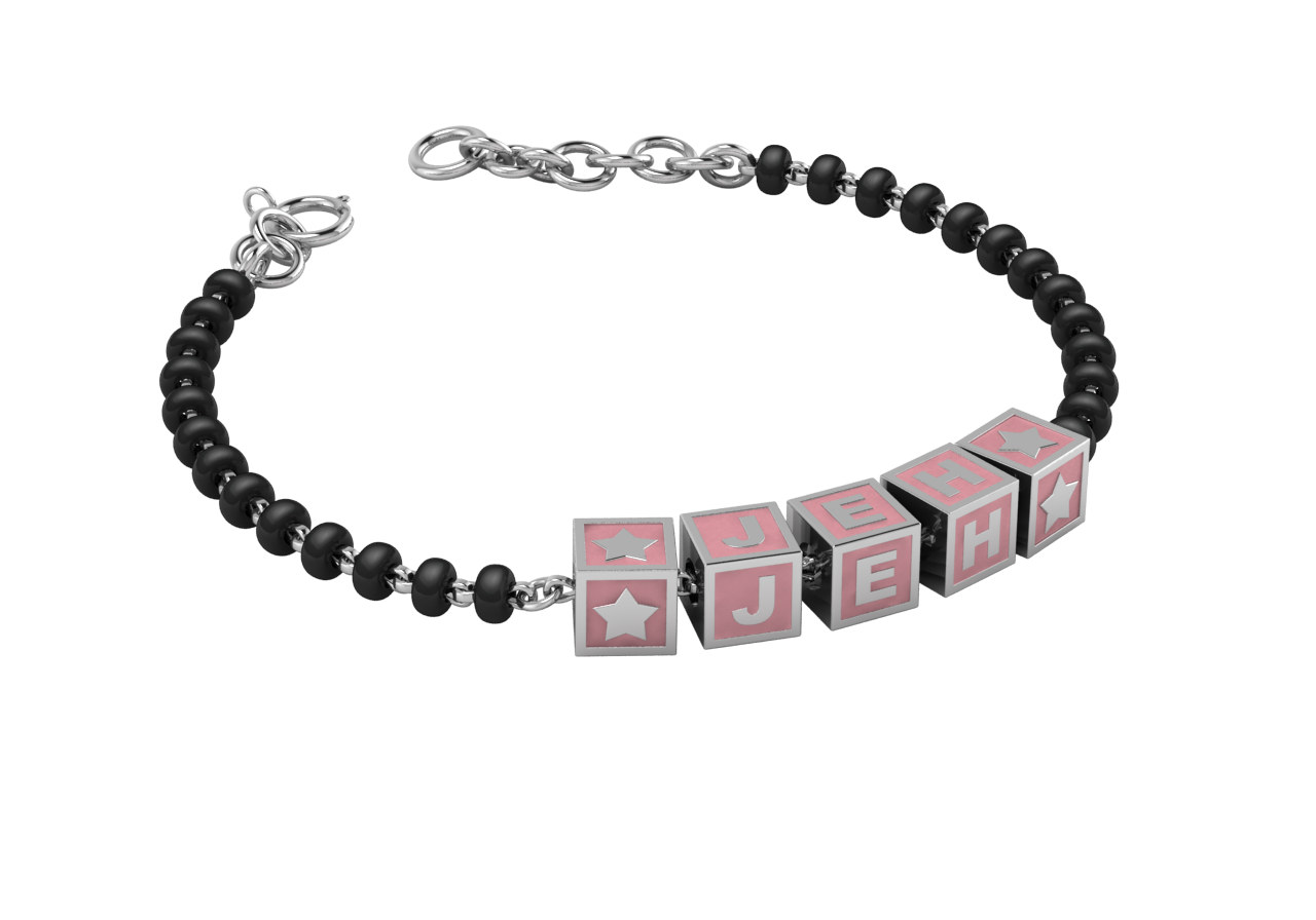 Sterling Silver Name Nazariya For Baby & Child With Square Babykubes 4 / Pink