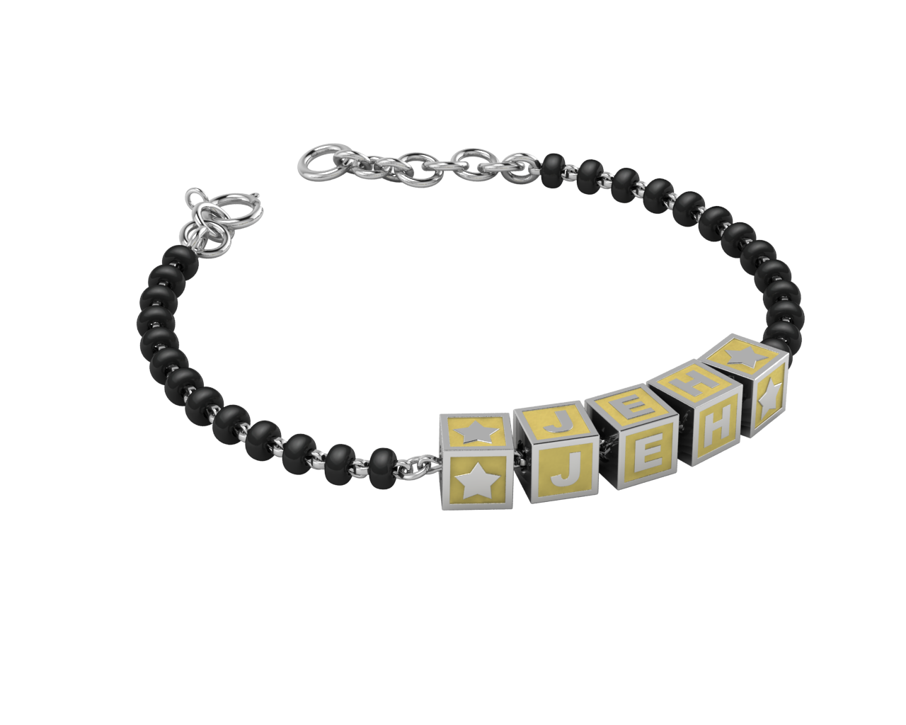 Sterling Silver Name Nazariya For Baby & Child With Square Babykubes 4 / Yellow