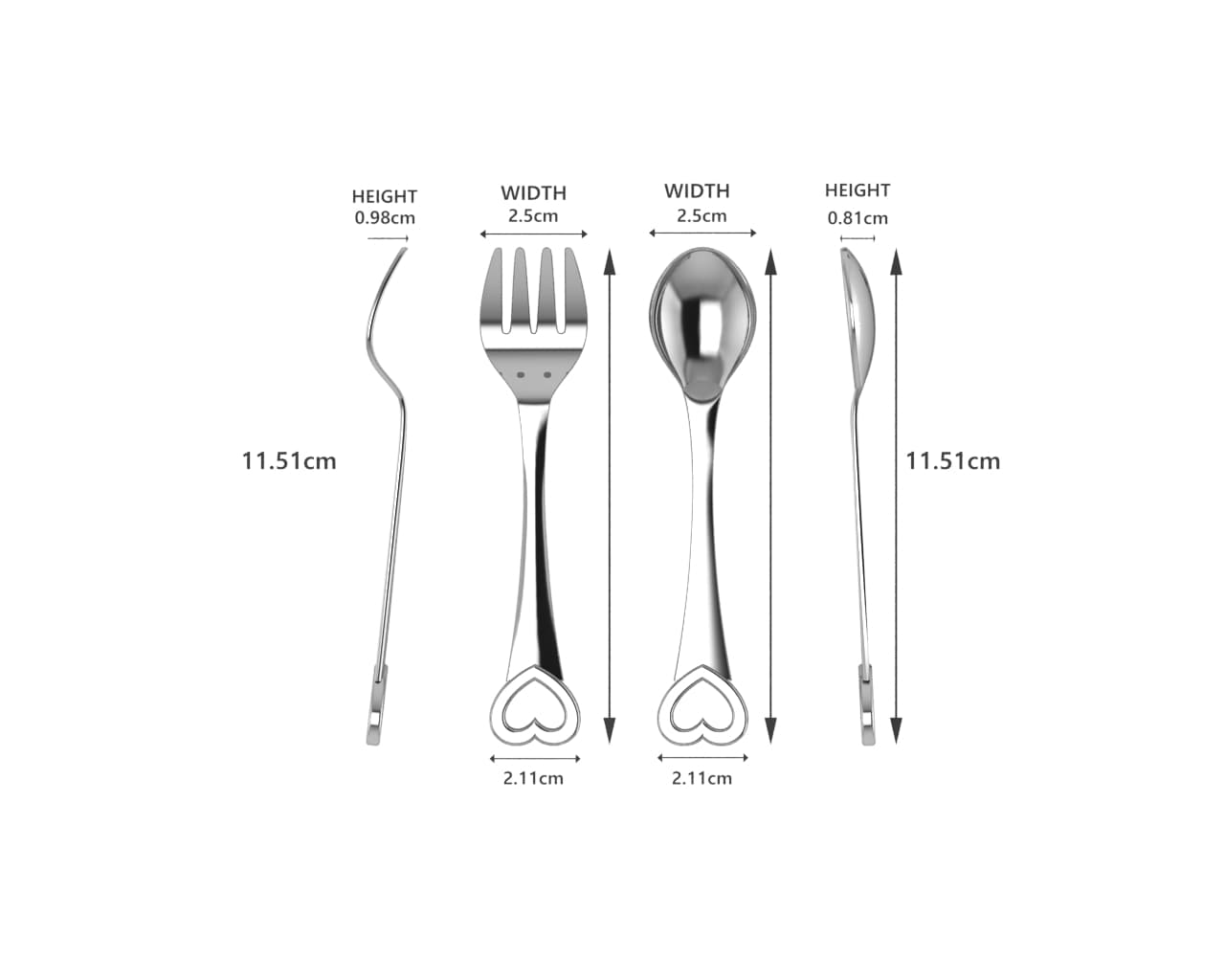 Sterling Silver Baby Spoon & Fork Set - Classic Heart