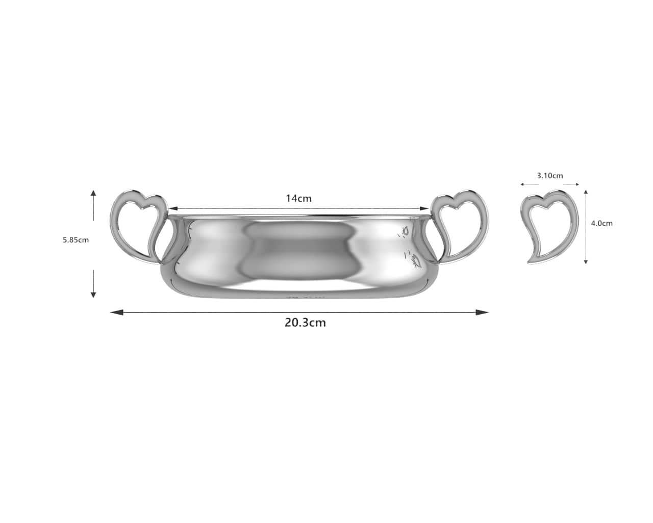 Sterling Silver Bowl for Baby and Child - Heart Feeding Porringer