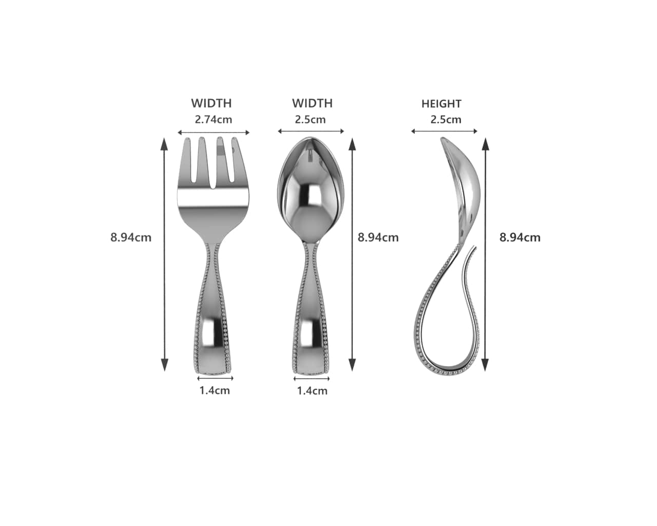 Sterling Silver Baby Spoon & Fork Set - Beaded Loop