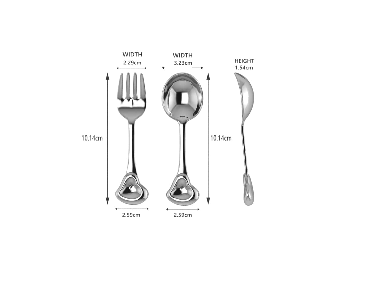 Sterling Silver Baby Spoon & Fork Set - 3D Heart