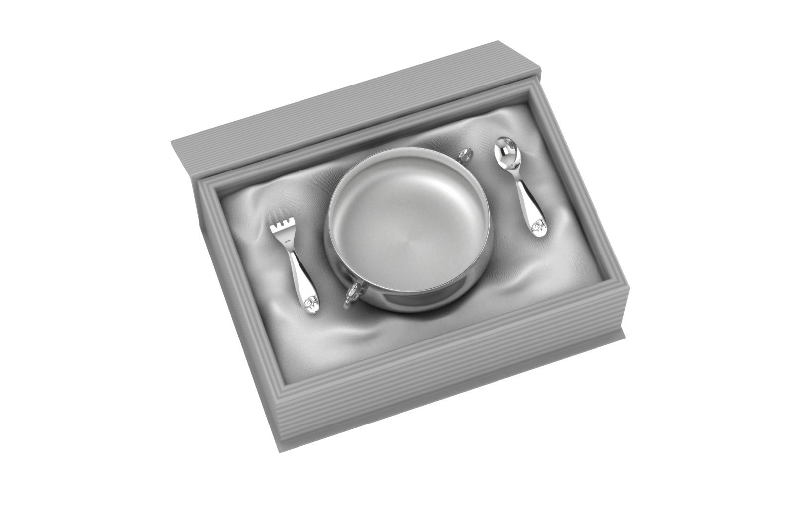 Silver Plated Gift Set For Baby - Hamper With Piggy Bowl And Spoon Fork Set Grey Hampers