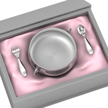 Silver Plated Gift Set For Baby - Hamper With Piggy Bowl And Spoon Fork Set Pink Hampers