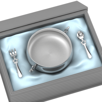 Silver Plated Gift Set For Baby - Hamper With Star Bowl And Spoon Fork Set Blue Hampers