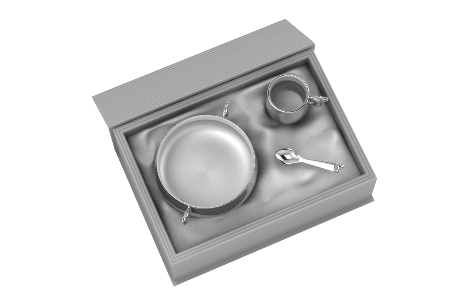 Silver Plated Gift Set For Baby - Hamper With Horse Bowl Cup And Spoon Grey Hampers
