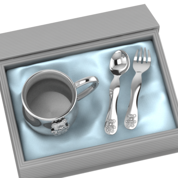 Silver Plated Gift Set For Baby - Hamper With Teddy Cup And Spoon Fork Set Blue Hampers