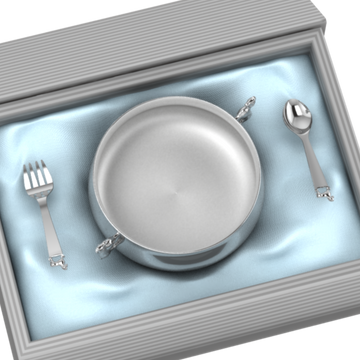 Silver Plated Gift Set For Baby - Hamper With Horse Porringer Bowl & Spoon Fork Set Blue Hampers