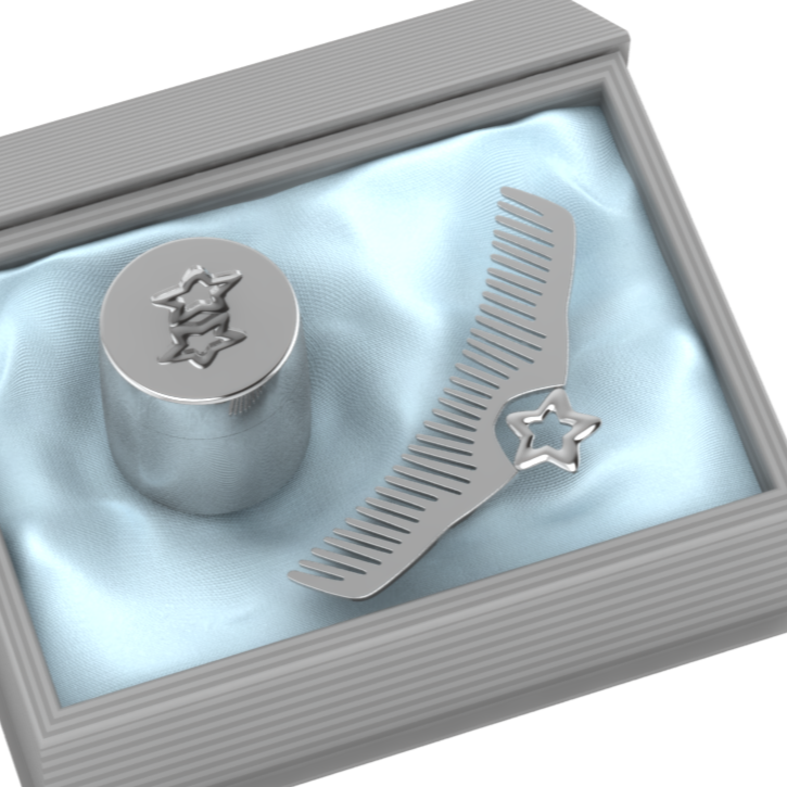 Silver Plated Gift Set For Baby - Hamper With Star Box And Comb Blue Hampers