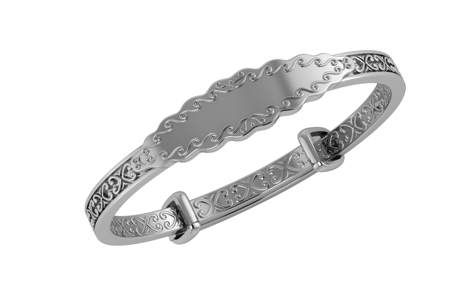 Sterling Silver Baby Bracelet - Engravable filigree plaque