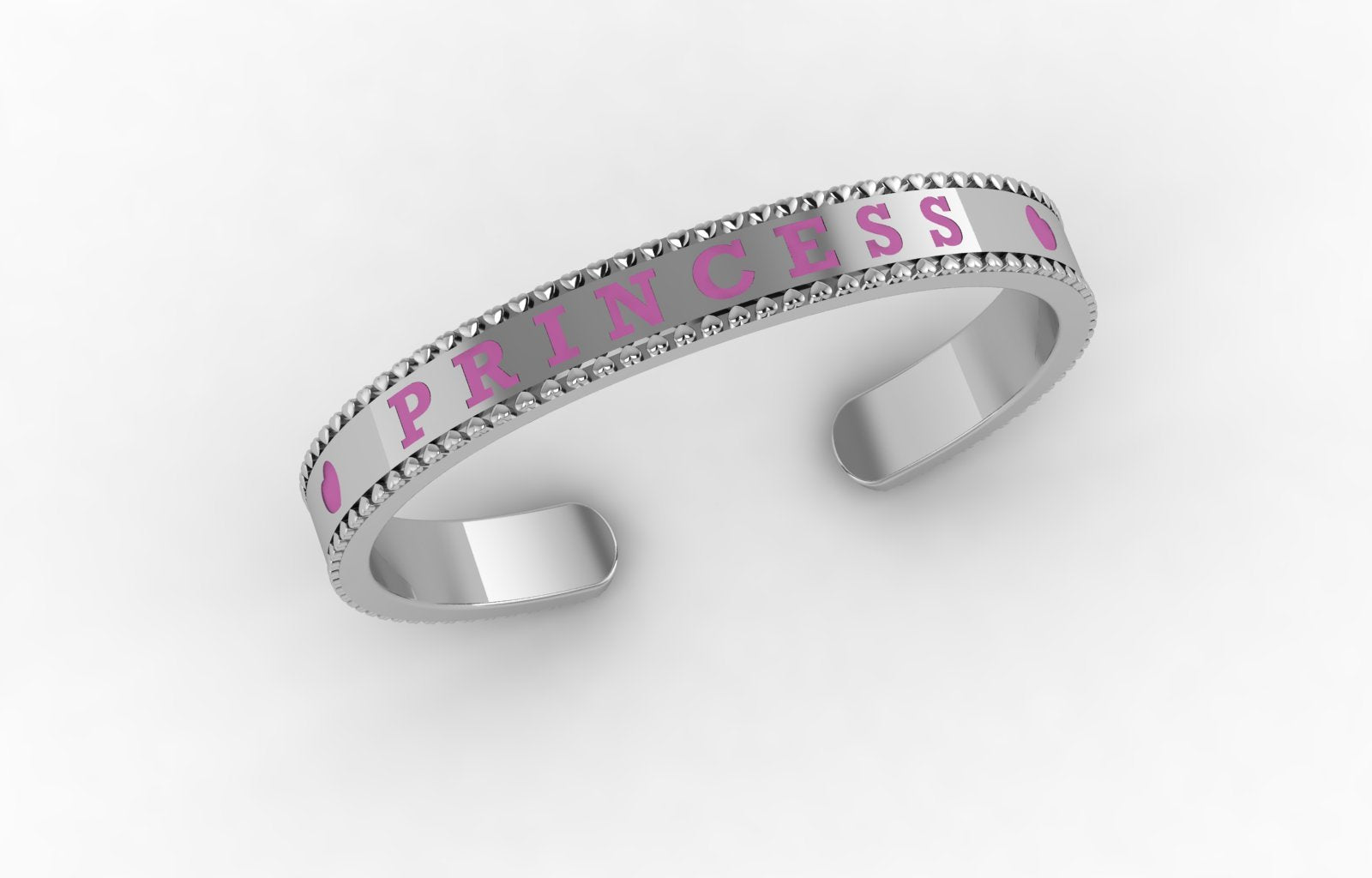 Sterling Silver Baby Princess Cuff Kada with pink enamel