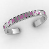 Sterling Silver Baby Princess Cuff Kada with pink enamel