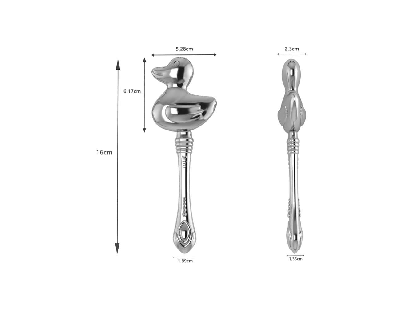 Sterling Silver Duck Baby Rattle