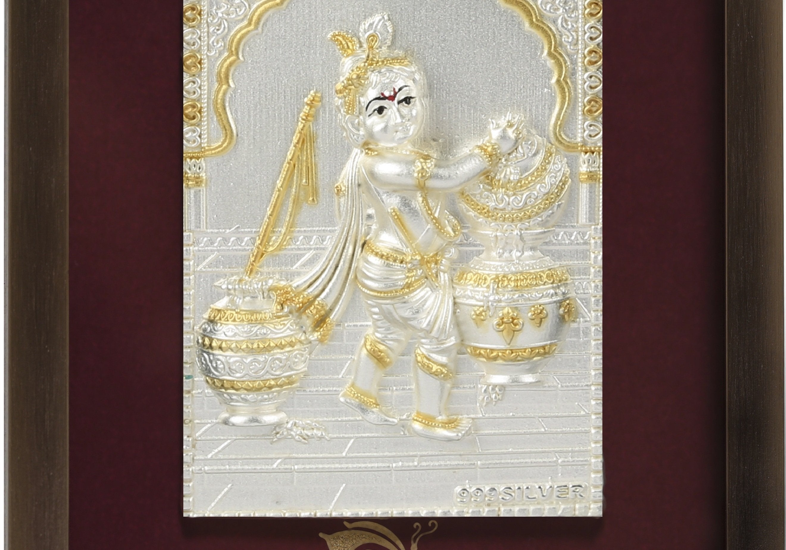 Pure Silver God Photo Frame of Bal Krishna by Isvara