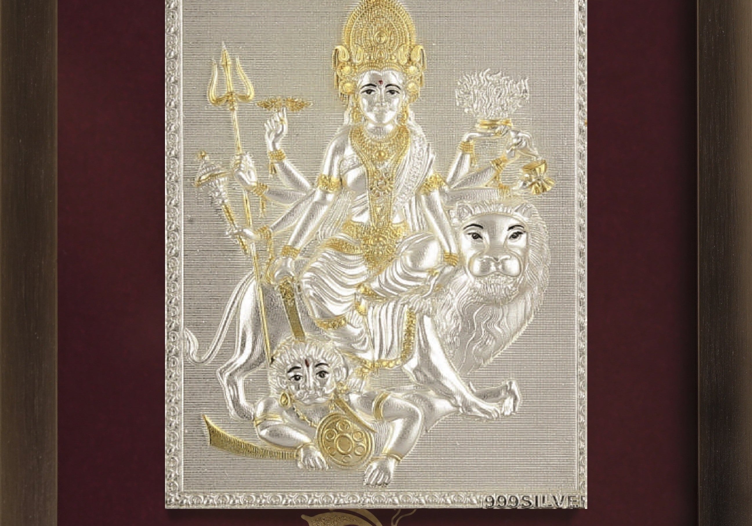 Pure Silver God Photo Frame of Durga Maa by Isvara