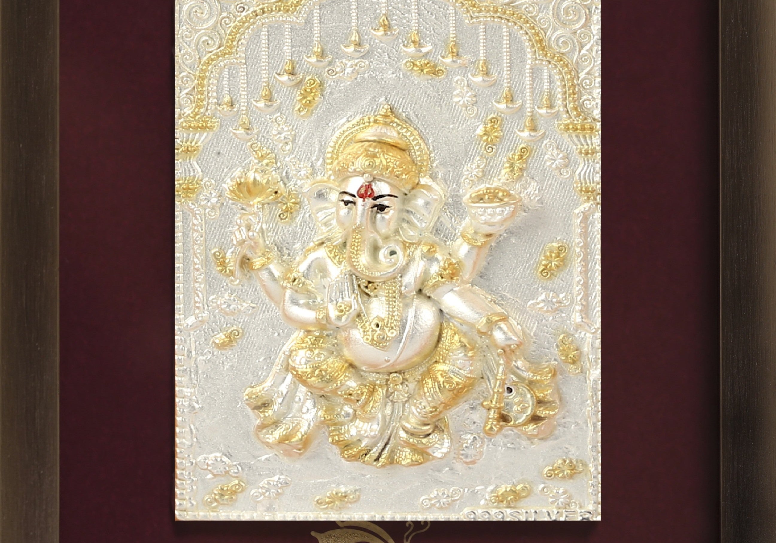 Pure Silver God Photo Frame of Dancing Ganesha by Isvara