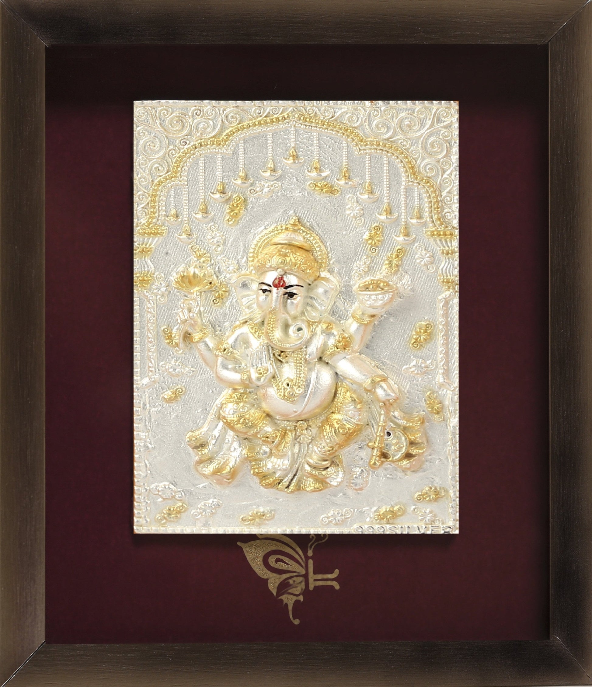 Pure Silver God Photo Frame of Dancing Ganesha by Isvara