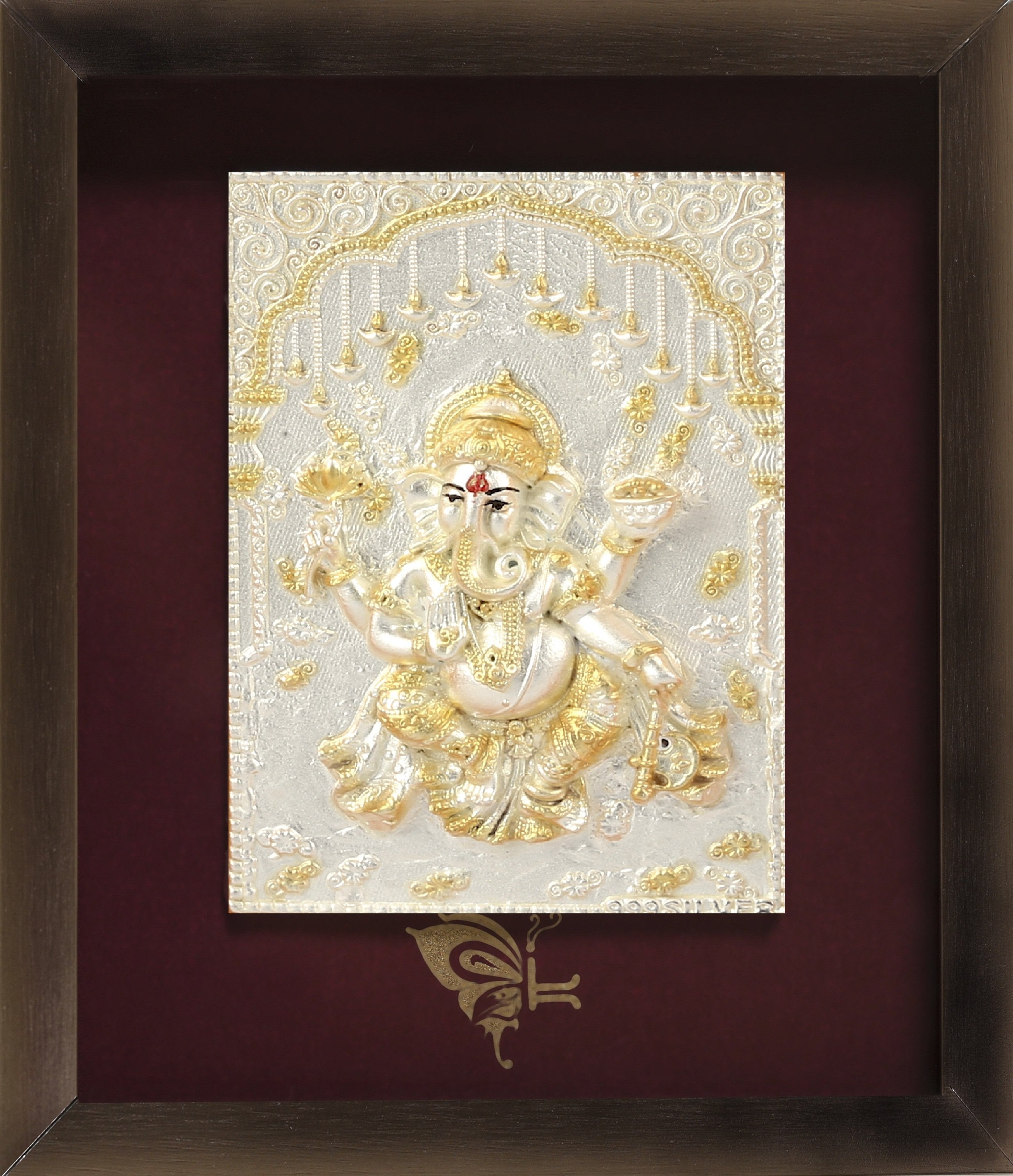 Pure Silver God Photo Frame of Dancing Ganesha by Isvara