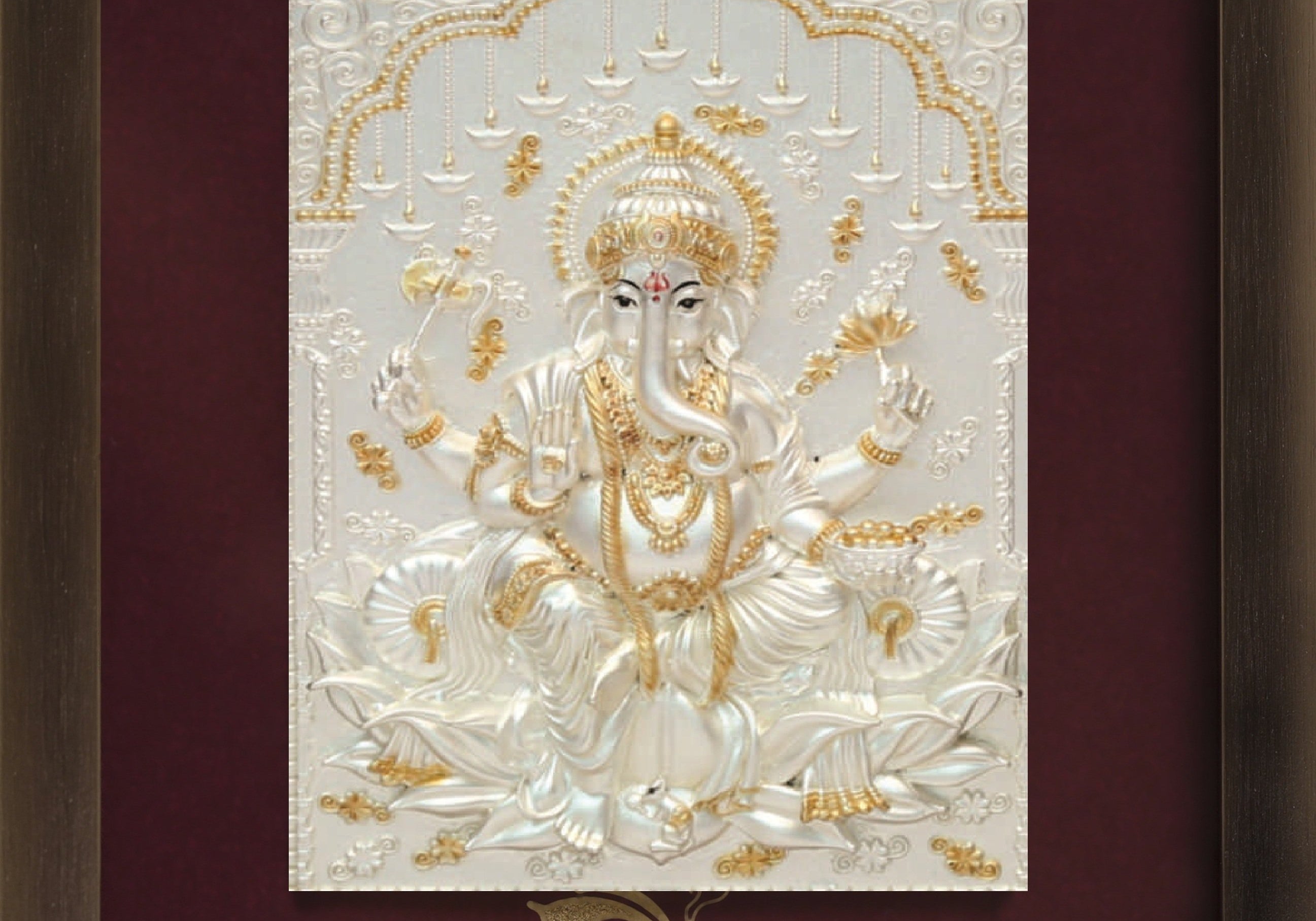 Pure Silver God Photo Frame of Lotus Ganesha by Isvara