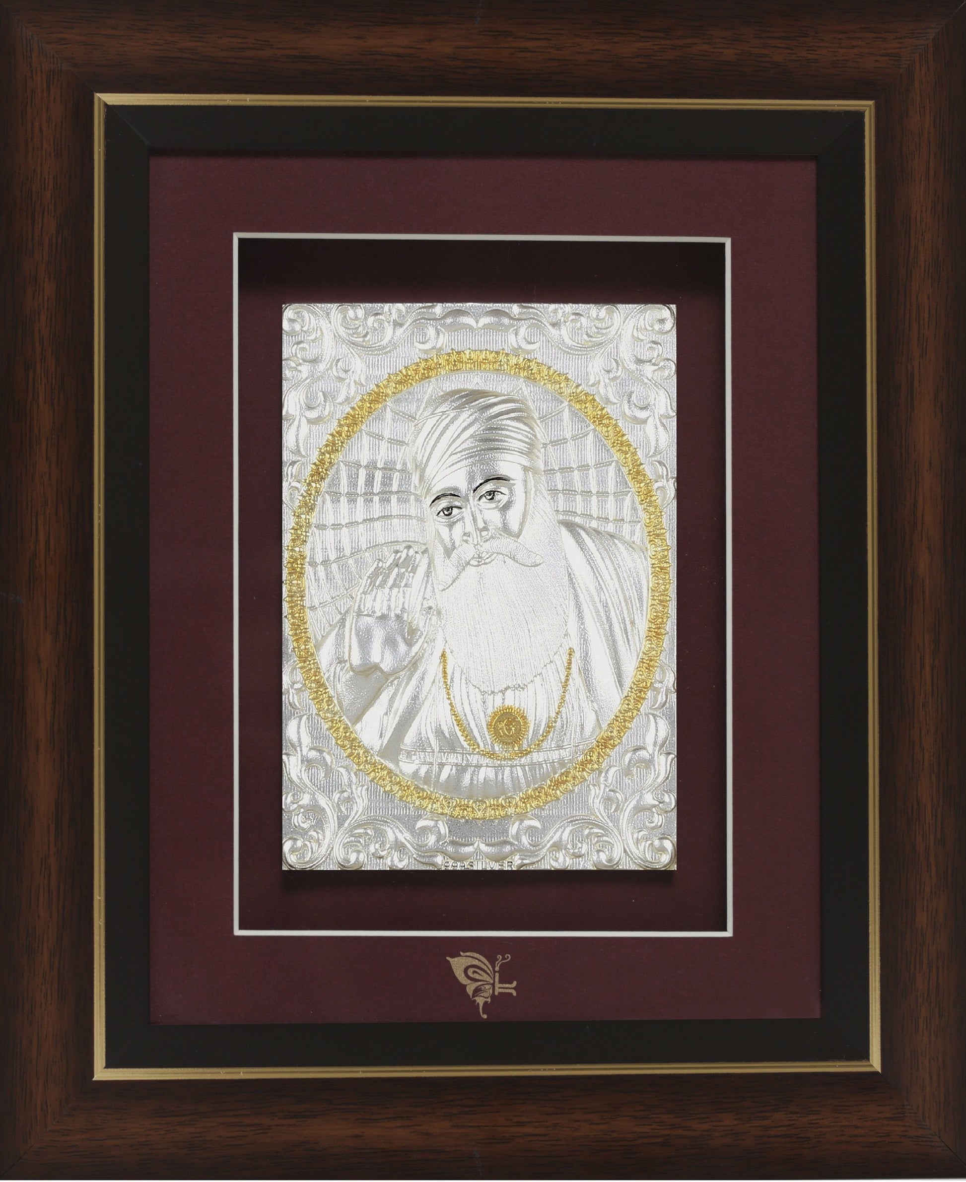 Pure Silver God Photo Frame of Guru Nanak by Isvara