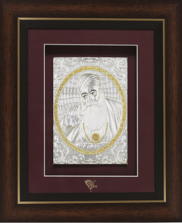 Pure Silver God Photo Frame of Guru Nanak by Isvara