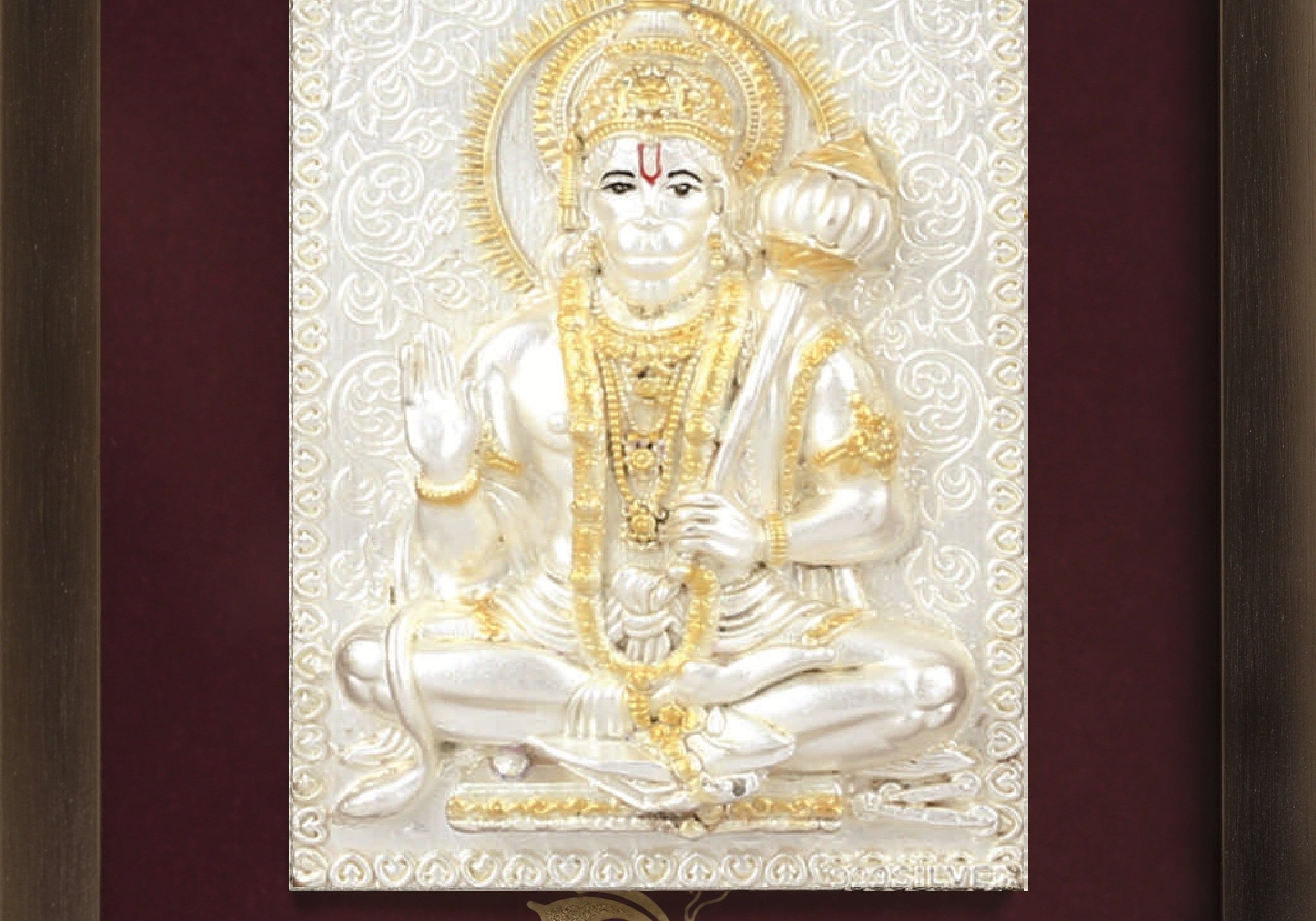 Pure Silver God Photo Frame of Hanuman by Isvara by Isvara