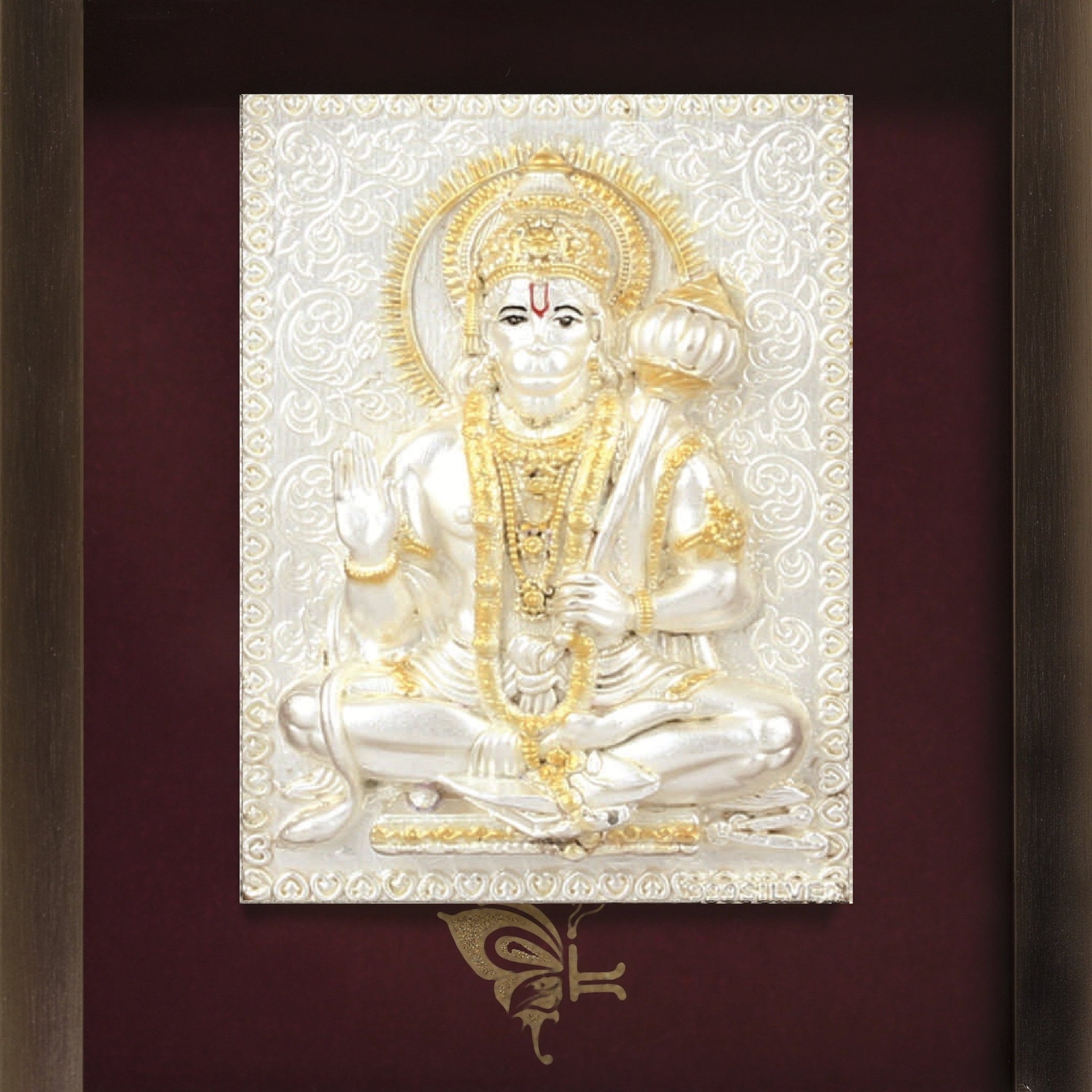 Pure Silver God Photo Frame of Hanuman by Isvara by Isvara
