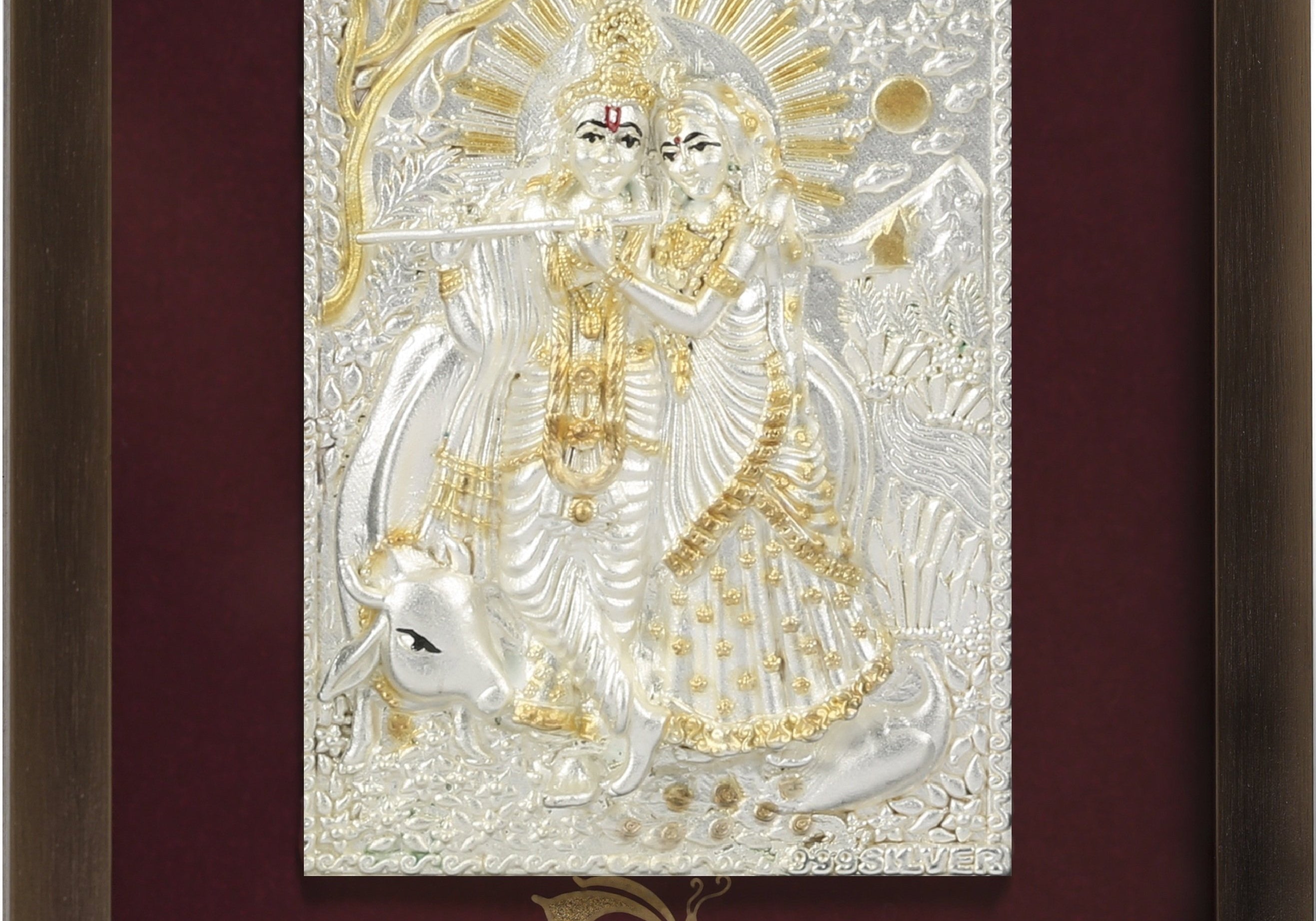 Pure Silver God Photo Frame of Radha Krishna by Isvara