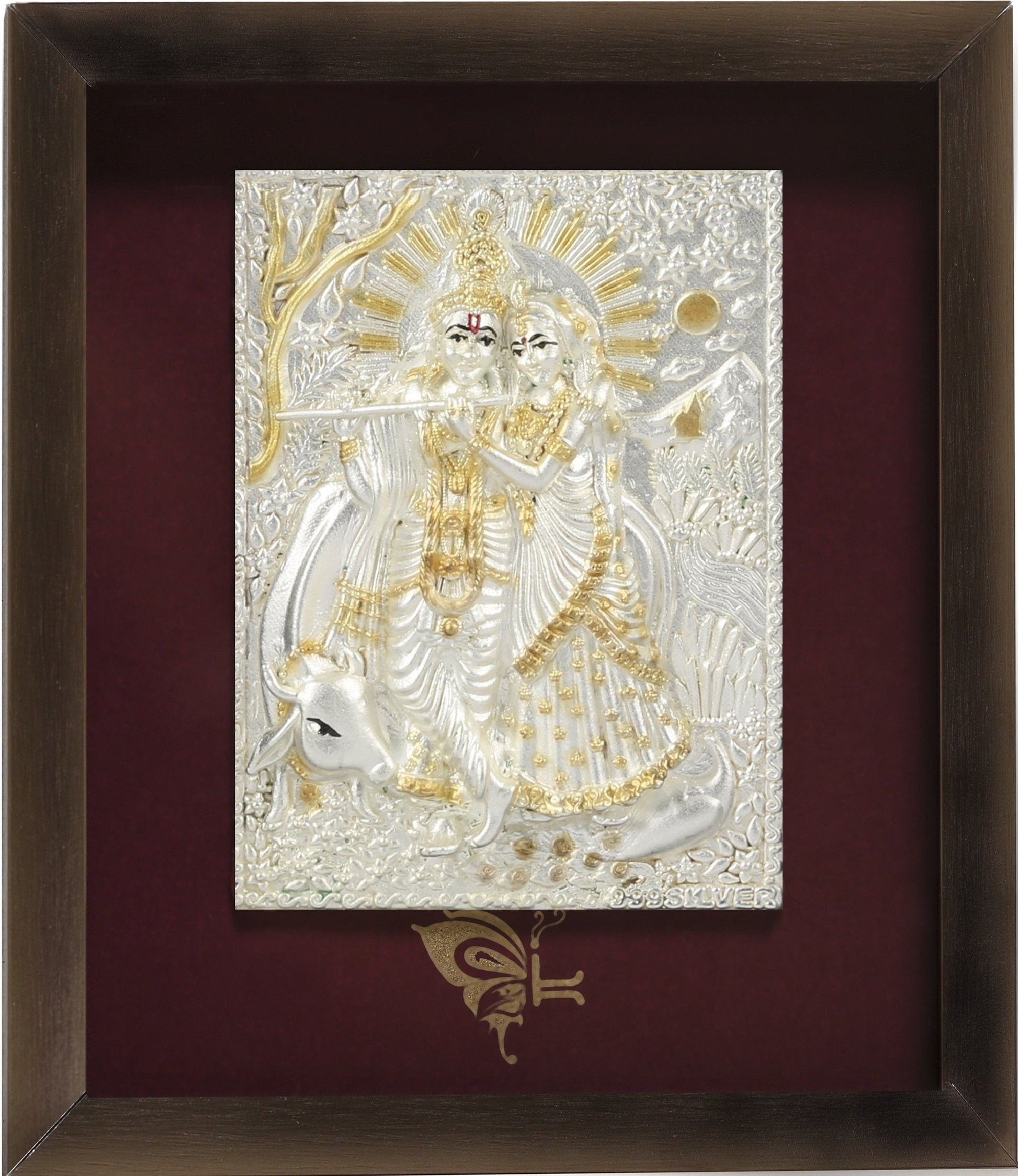 Pure Silver God Photo Frame of Radha Krishna by Isvara