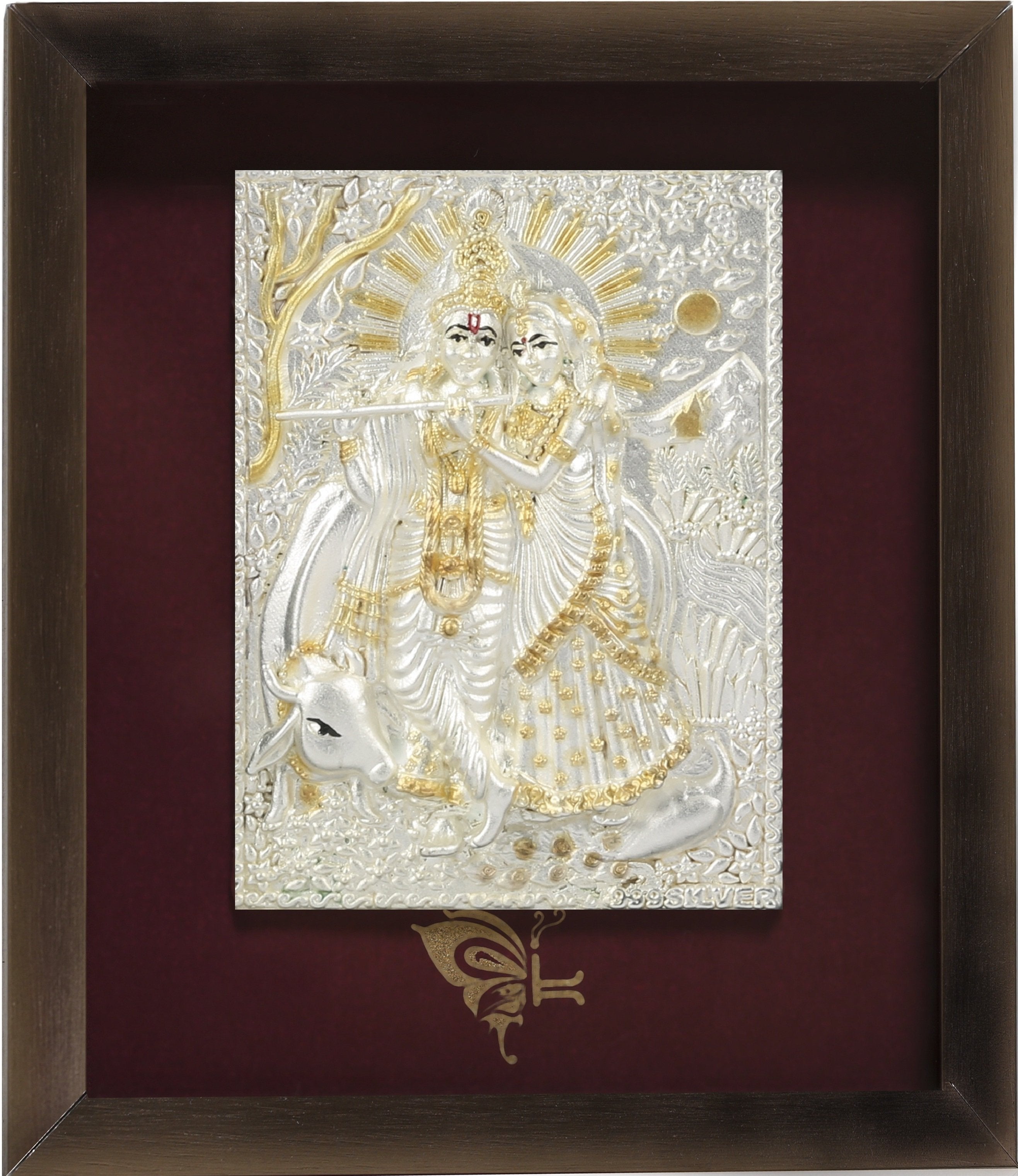 Pure Silver God Photo Frame of Radha Krishna by Isvara