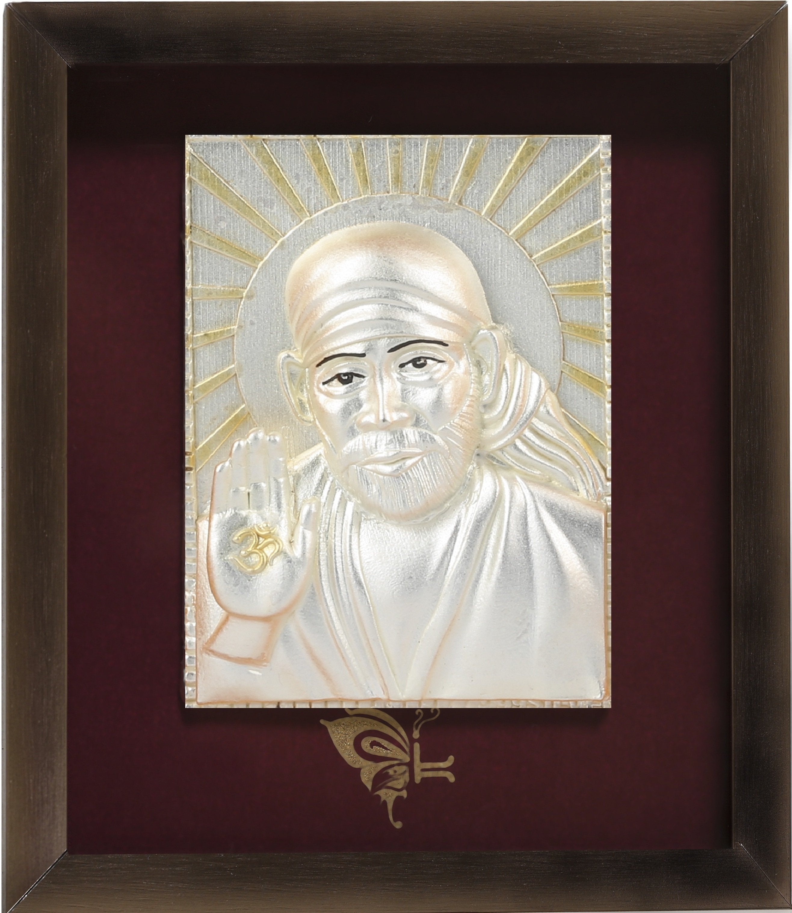 Pure Silver God Photo Frame of Sai Baba face by Isvara