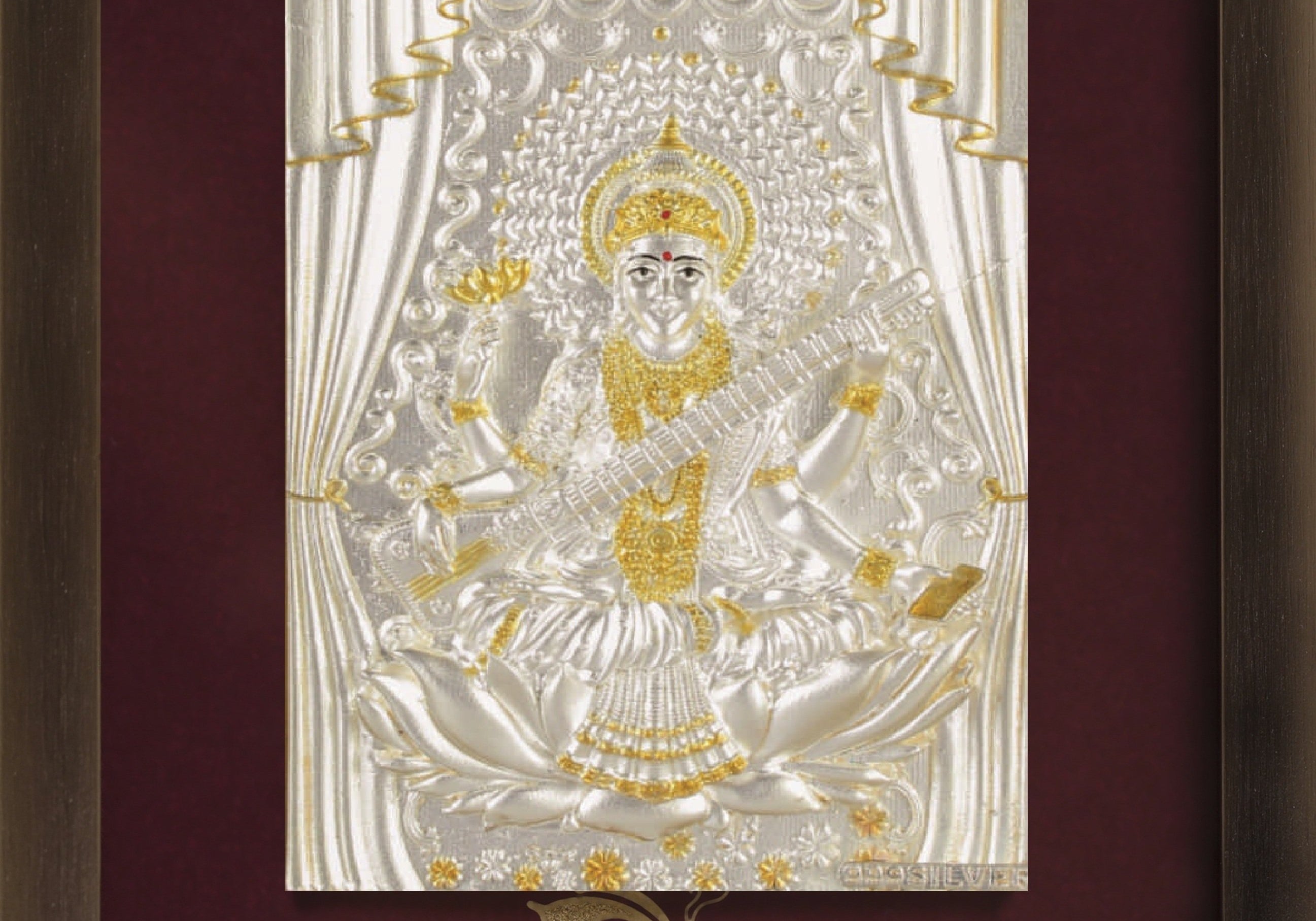 Pure Silver God Photo Frame of Goddess Saraswati by Isvara