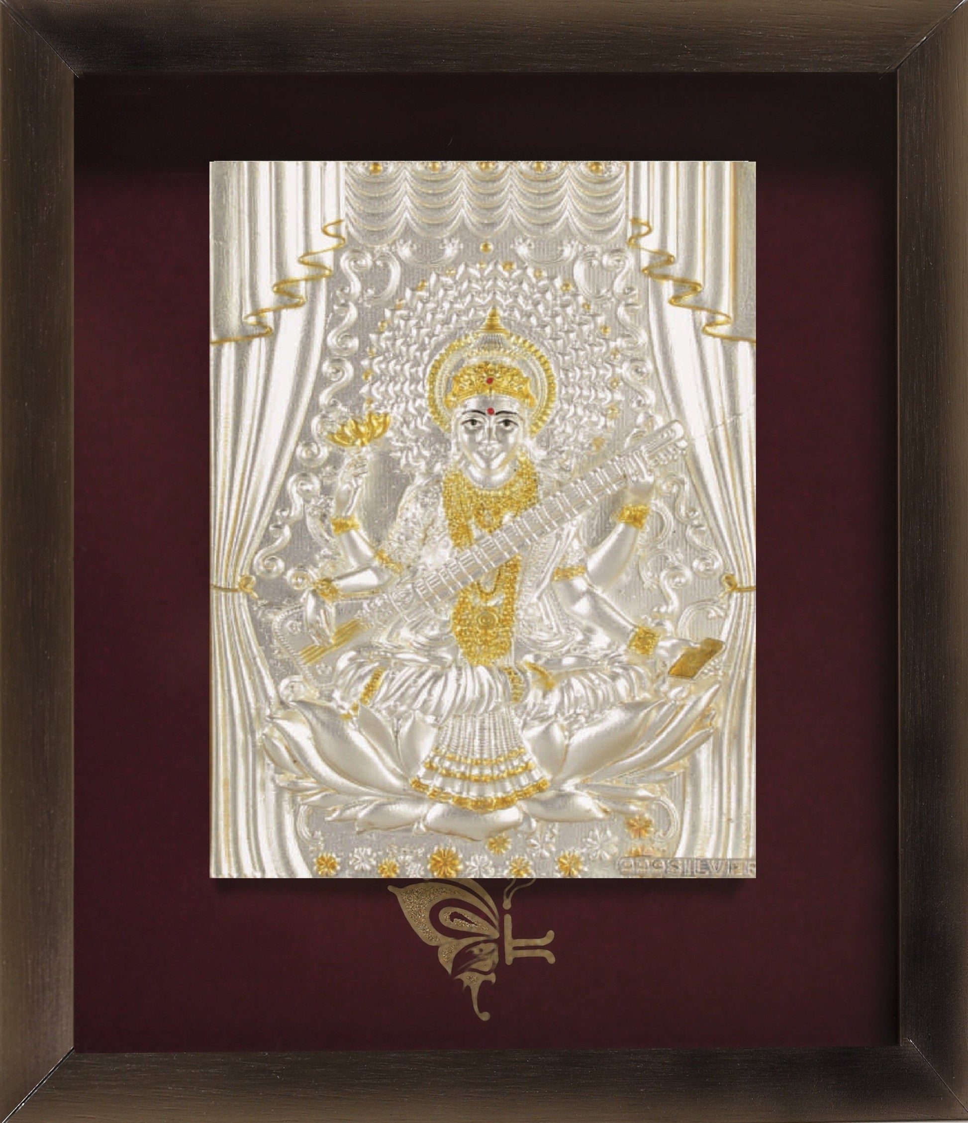 Pure Silver God Photo Frame of Goddess Saraswati by Isvara
